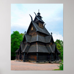 Poster Eglise médiévale norvégienne Stave, Oslo, Norvège