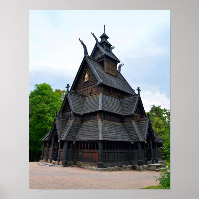 Poster Eglise médiévale norvégienne Stave, Oslo, Norvège (Devant)