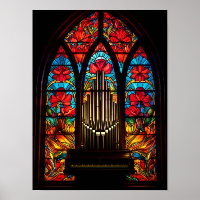 Poster Église rouge poppy gothique orgue à tuyaux verre t (Devant)