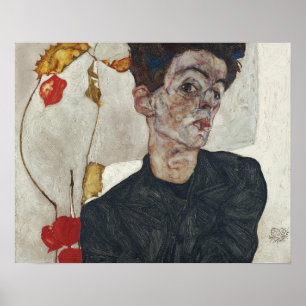 Poster Egon Schiele Autoportrait avec Physalis