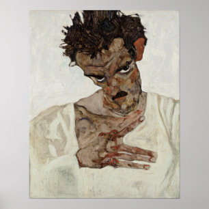 Poster Egon Schiele Autoportrait avec tête baissée