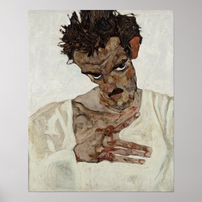 Poster Egon Schiele Autoportrait avec tête baissée (Devant)
