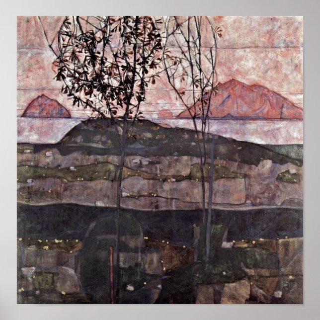 Poster Egon Schiele - coucher de soleil (Devant)