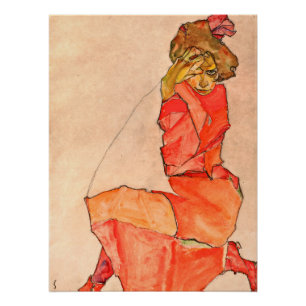 Poster Egon Schiele - femelle à genoux dans la robe de