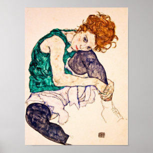 Poster Egon Schiele - femme assise avec des jambes