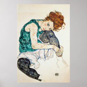 Poster Egon Schiele Femme assise avec genou de bent