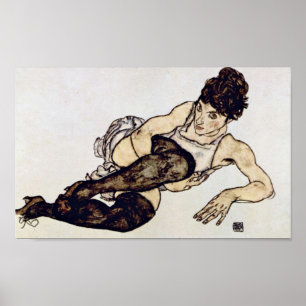 Poster Egon Schiele - Femme aux bas verts