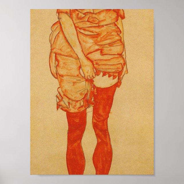 Poster Egon Schiele - Femme debout En Rouge 1913 (Devant)