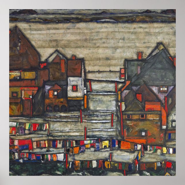 Poster Egon Schiele - Maisons Avec Blanchisserie (Devant)