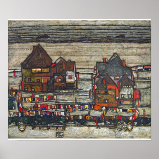 Poster Egon Schiele - Maisons Avec Blanchisserie (Devant)
