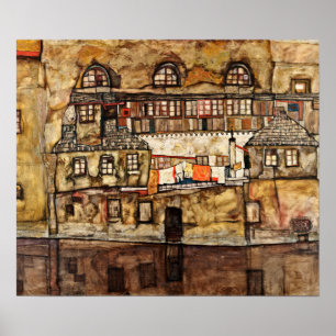 Poster Egon Schiele - Mur De Maison Sur La Rivière
