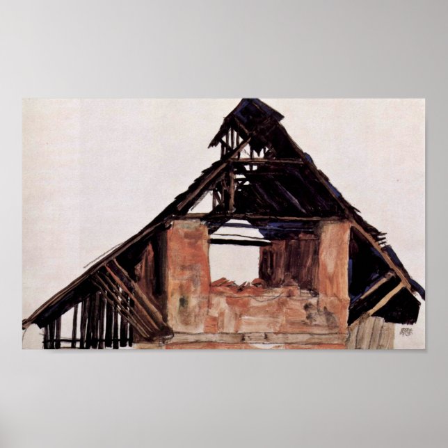 Poster Egon Schiele - Old Gable (Devant)