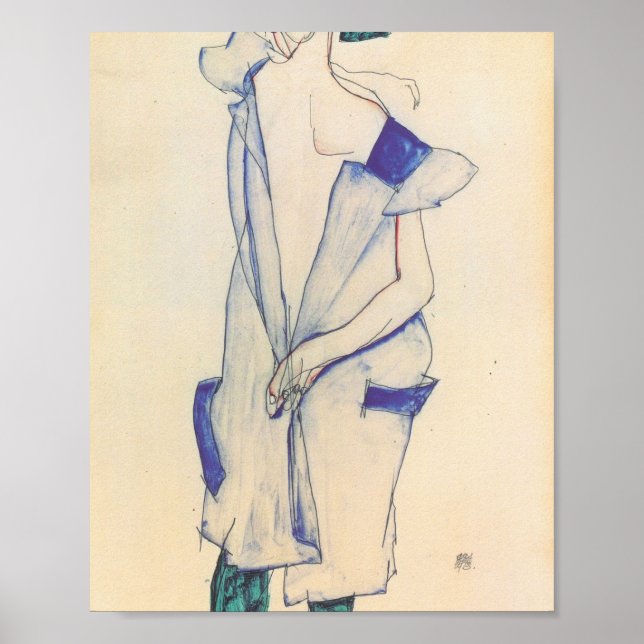 Poster Egon Schiele - Une Fille Debout En Bleu Et Vert (Devant)