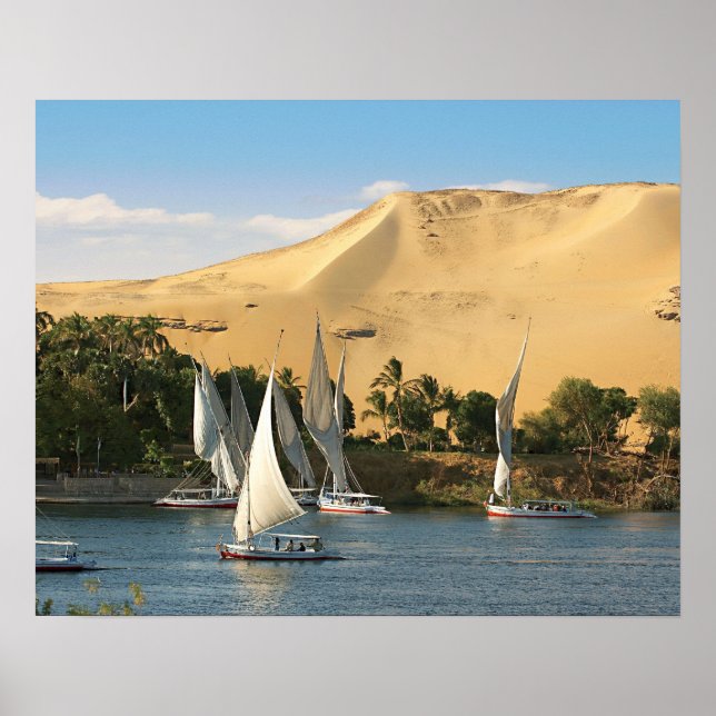 Poster Egypte, Assouan, Nil, Bateaux à voile Felucca, 2 (Devant)