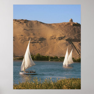 Poster Egypte, Assouan, Nil River, voiliers Felucca,