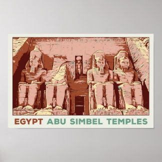 Poster Égypte, temples d'Abu Simbel illustration Carte po