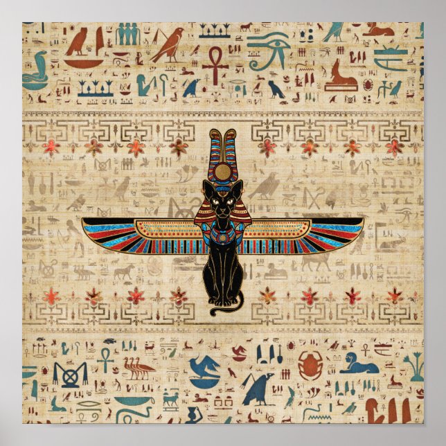 Poster Egyptian Cat - Bastet on papyrus (Devant)