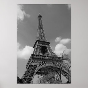 Poster Eiffel nuageux en noir et blanc, 2015