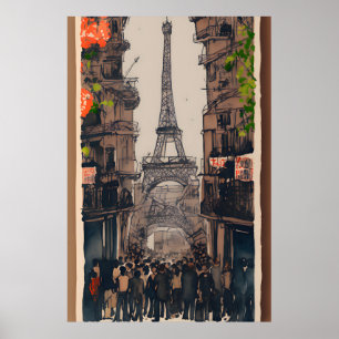 Poster Eiffel Tower Sketch Minimalist Parisian Art