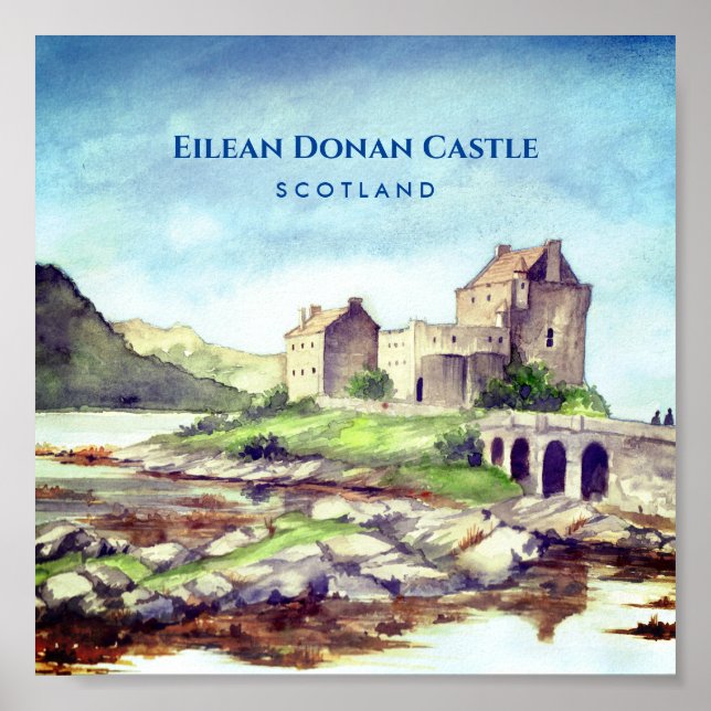Poster Eilean Donan Castle Ecosse aquarelle peinture (Devant)