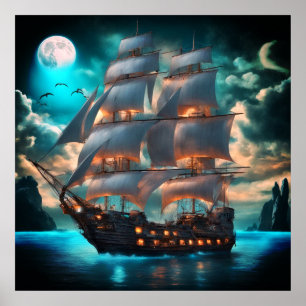 Poster eines alten Schoner-Segelschiffs