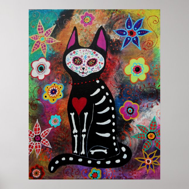 Poster El gato Dia de los Muertos Peinture (Devant)