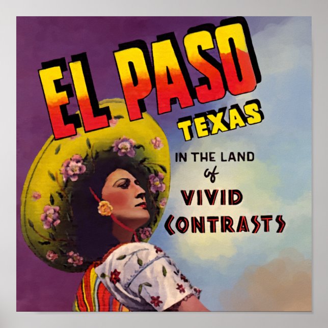 Poster El Paso, Texas 1940 Travel Ad (Devant)