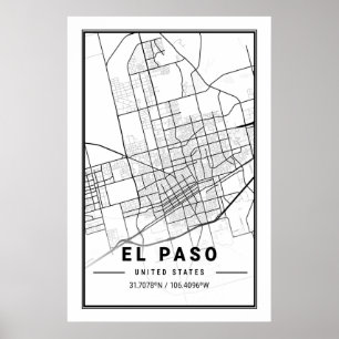 Poster El Paso Texas USA City Travel Plan de la ville
