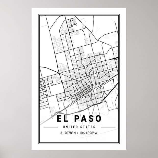 Poster El Paso Texas USA City Travel Plan de la ville (Devant)