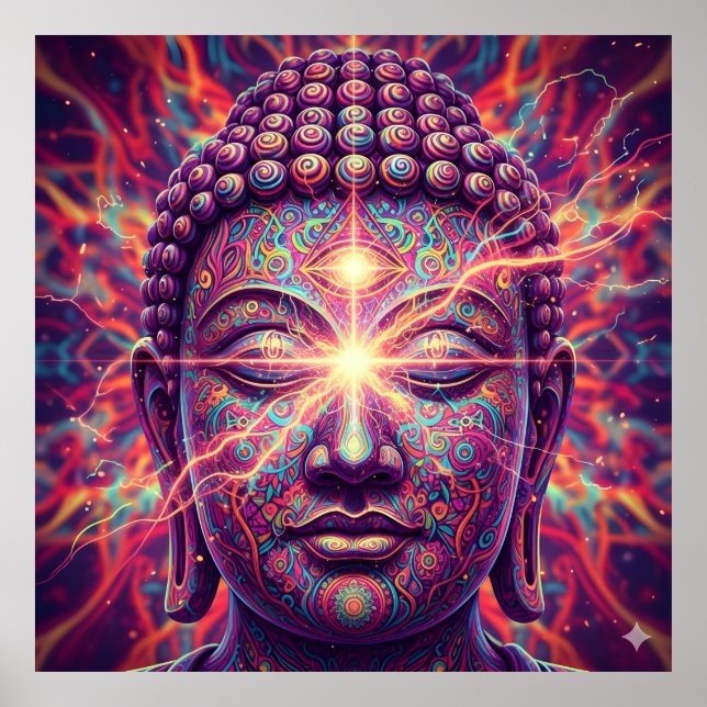 Poster Electric Chakra Buddha - Psychedelic Enlightenment (Devant)