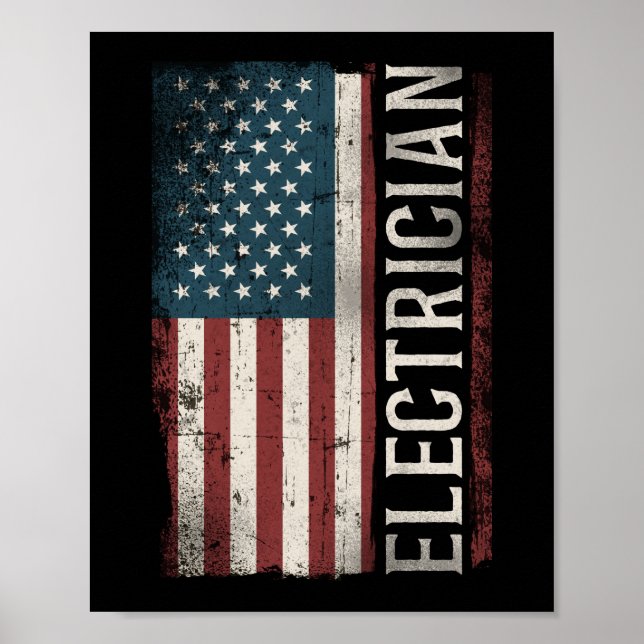 Poster Electrician Lineman Electrician (American Flag) (Devant)