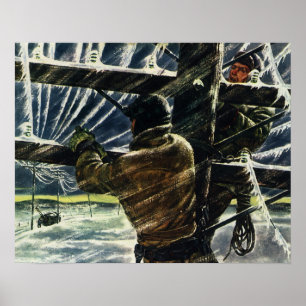 Poster Electricien d'affaires vintage travaillant dans la