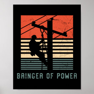 Poster Electricien Lineman Bringer de puissance Rétro Vin