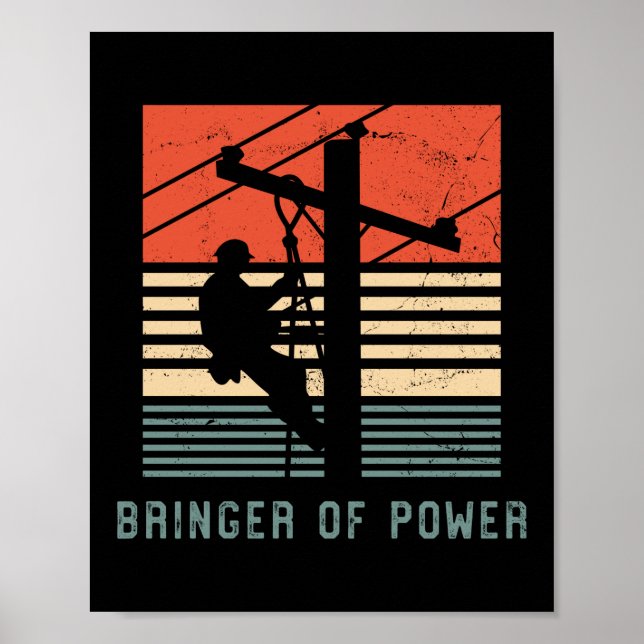 Poster Electricien Lineman Bringer de puissance Rétro Vin (Devant)