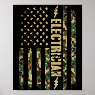 Poster Électricien patriotique camouflage drapeau américa