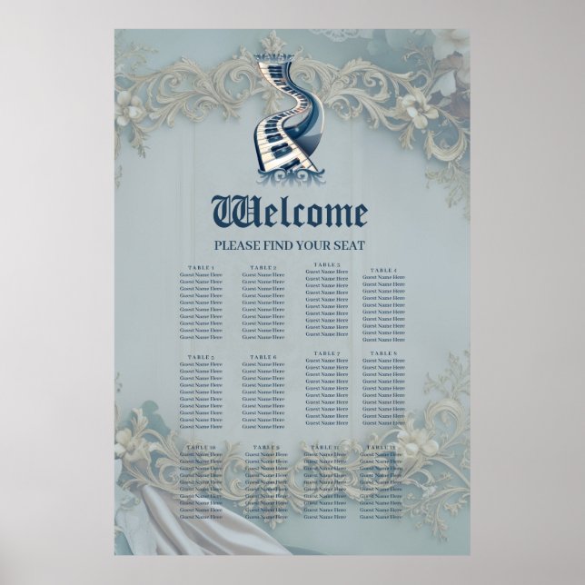 Poster Élégance dans les touches de piano et fleurit. (Devant)