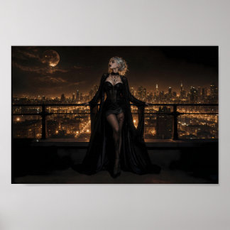 Poster Élégance de la skyline gothique sous la lune - Aff