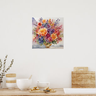 Poster Elégance de pierres précieuses Aquarelle vive Flor