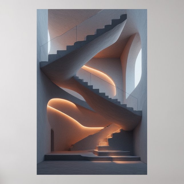 Poster Élégance des fluides : Un escalier spiral sculptur (Devant)