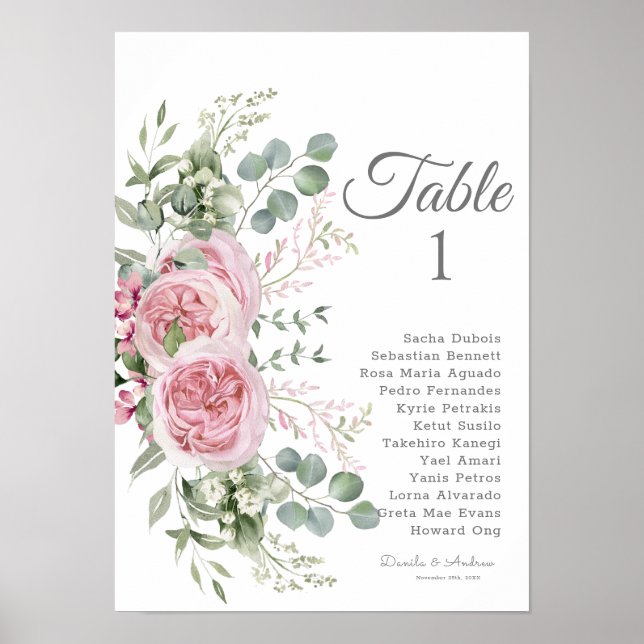 Poster Elégance dévoilée Aquarelle Florale Mariage Place (Devant)