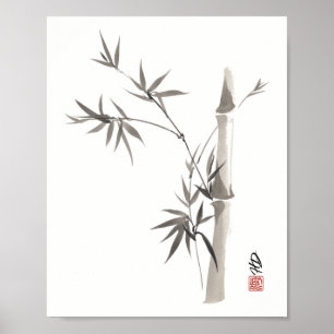 Poster Élégance discrète de bambou - Art de pinceau chino
