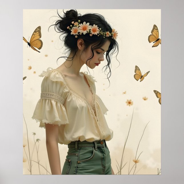 Poster Élégance Douce dans une Danse de Papillon (Devant)