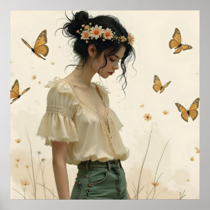 Poster Élégance douce dans une danse papillon