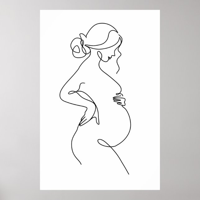 Poster Élégance maternelle : Dessin au trait de femmes en (Devant)