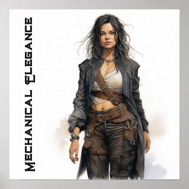 Poster Élégance mécanique Steampunk Jeune femme (Devant)