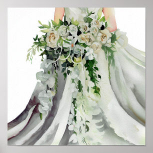 Poster Élégance monochromatique, Bouquet en cascade nupti