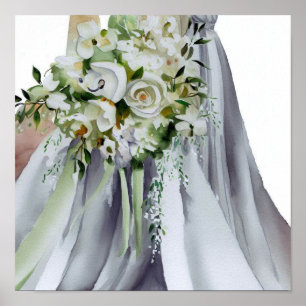 Poster Élégance monochromatique, Bouquet en cascade nupti