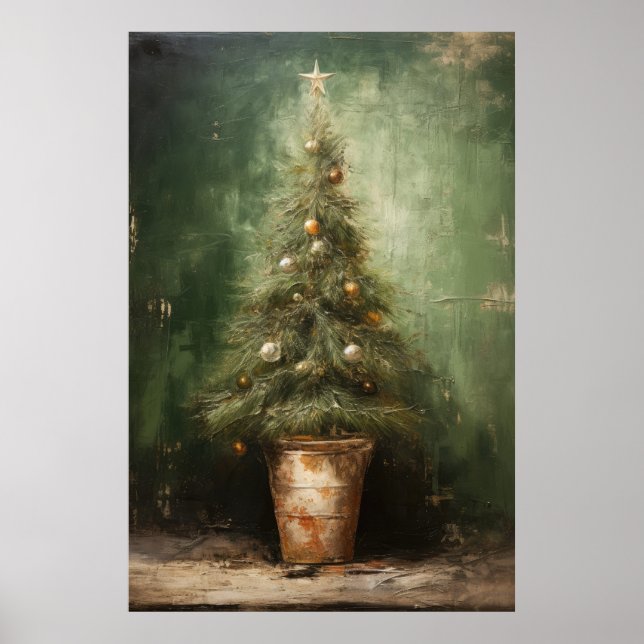 Poster Elégance rustique Arbre de Noël dans un pot en ter (Devant)