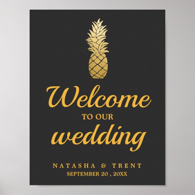 Poster Élégance tropicale | Panneau Mariage ananas (Devant)