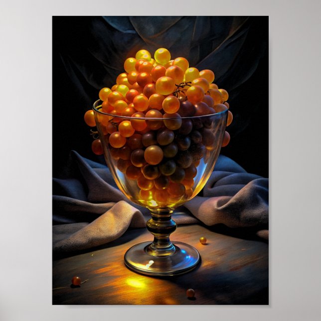 Poster "Élégance vive : Raisins orange en verre". (Devant)